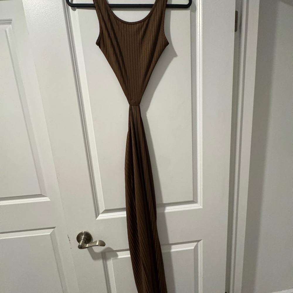 Elegant Brown Cut Out Dress